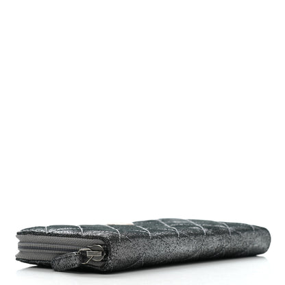 Chanel Iridescent Calfskin Quilted Tartan Button Zip Around Wallet Grey 4 of 8