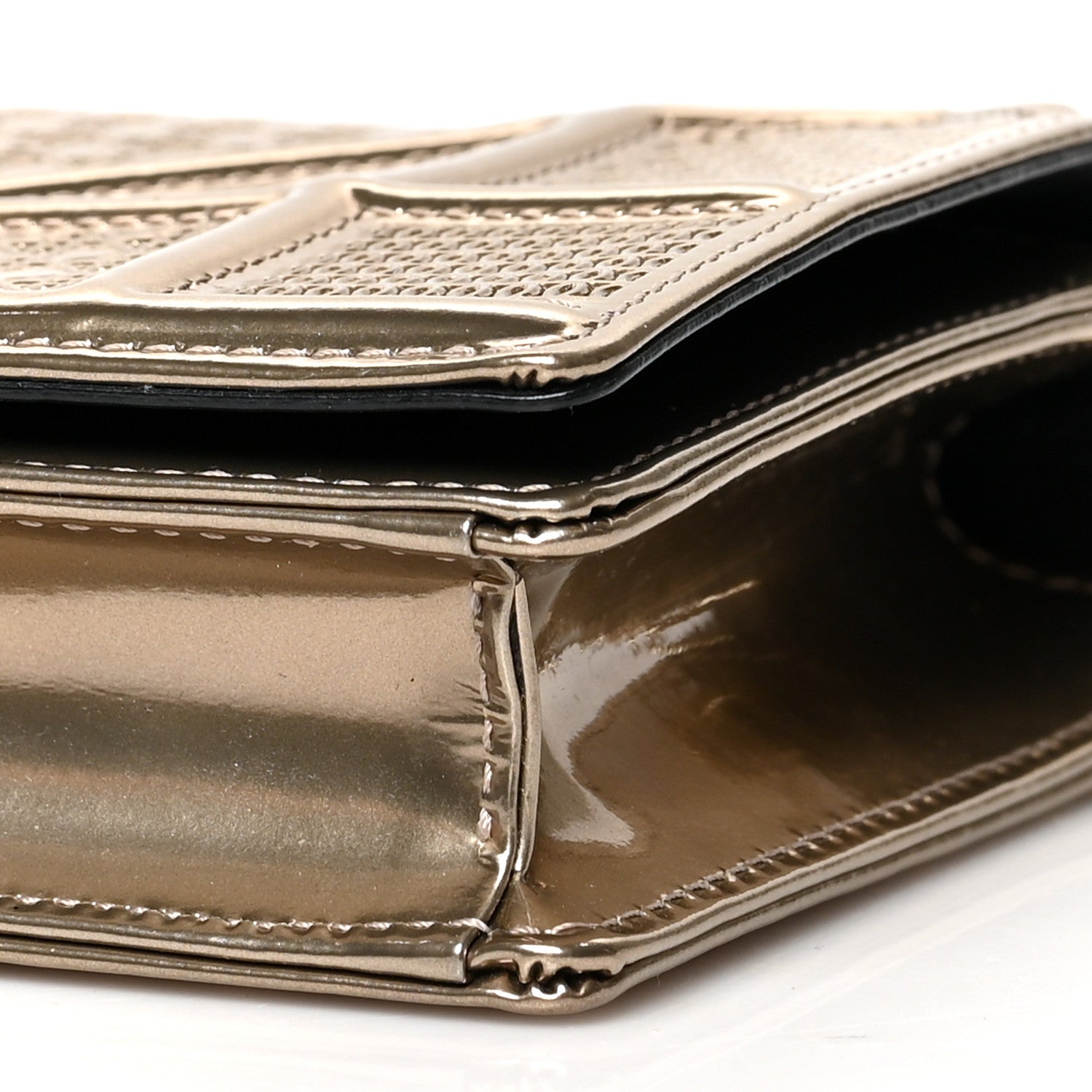 Christian Dior Metallic Patent Micro-Cannage Diorama Wallet on Chain Pouch Gold 9 of 10