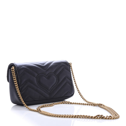 Gucci Calfskin Matelasse Super Mini GG Marmont Shoulder Bag Black 3 of 11