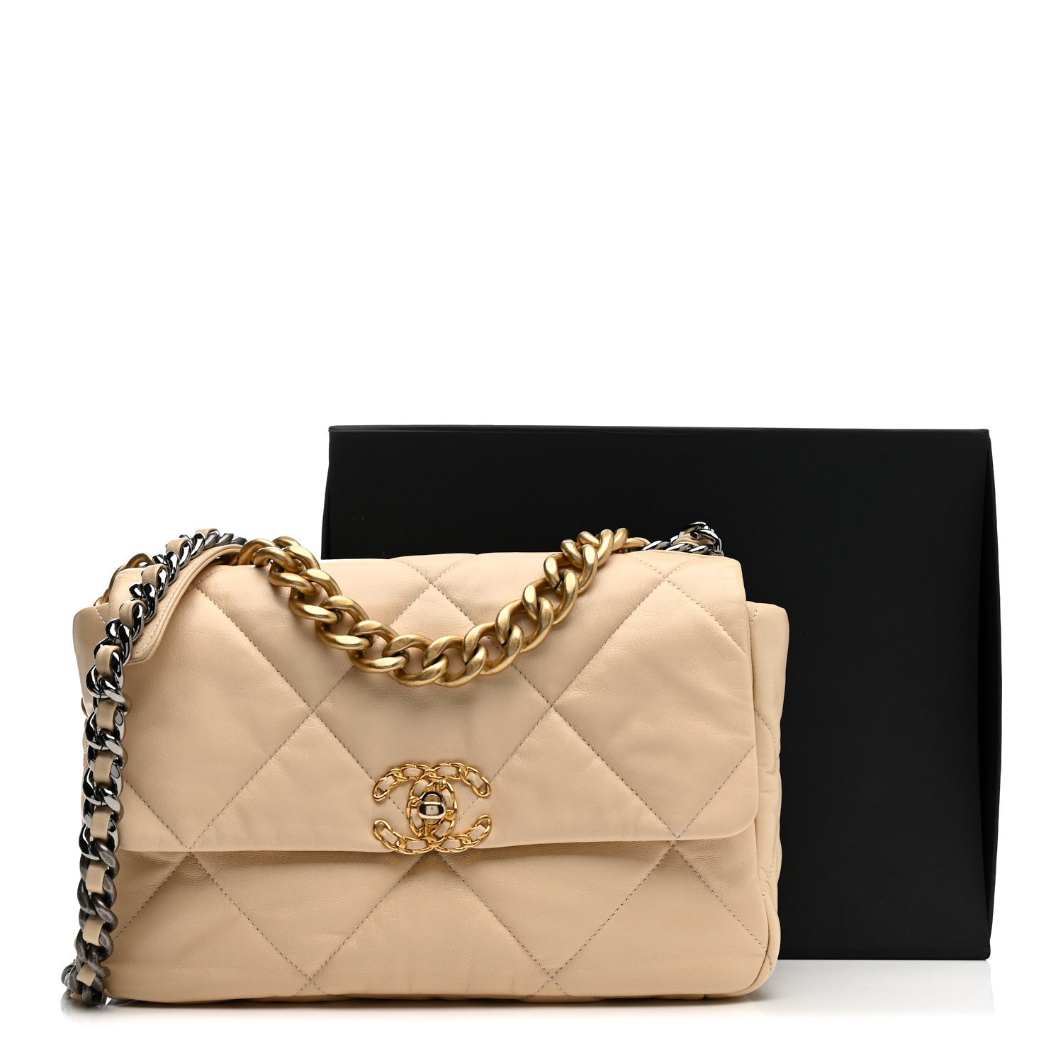 Chanel Goatskin Quilted Large Chanel 19 Flap Beige 13 of 13