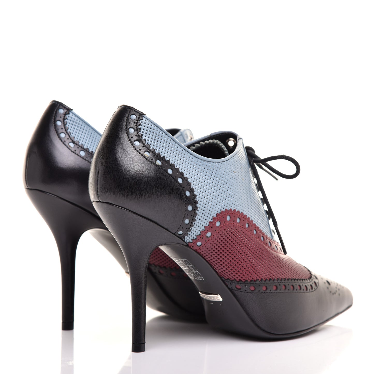 Calfskin Gia Oxford Stiletto Ankle Boots 37 Black Burgundy Blue