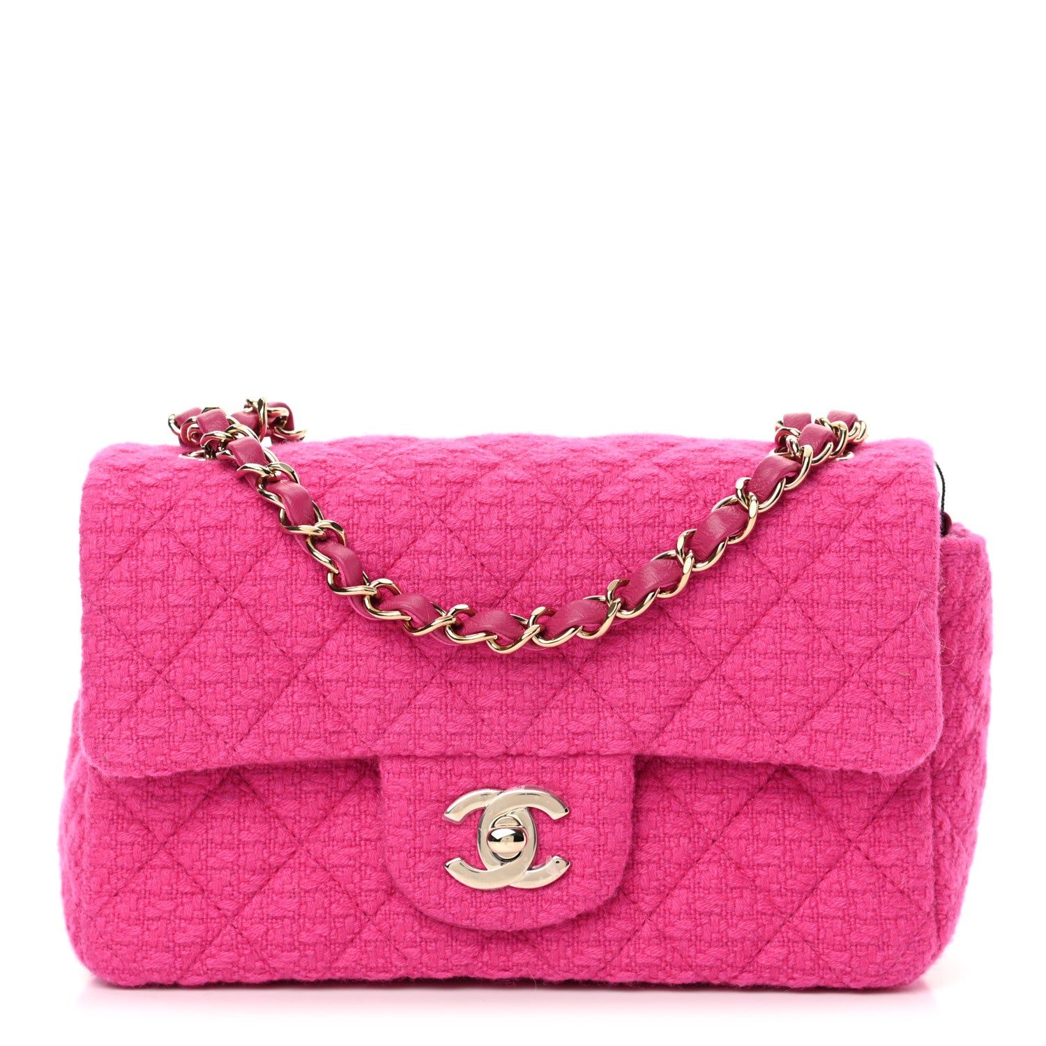 Chanel Cashmere Tweed Quilted Mini Rectangular Flap Fuchsia 1 of 10