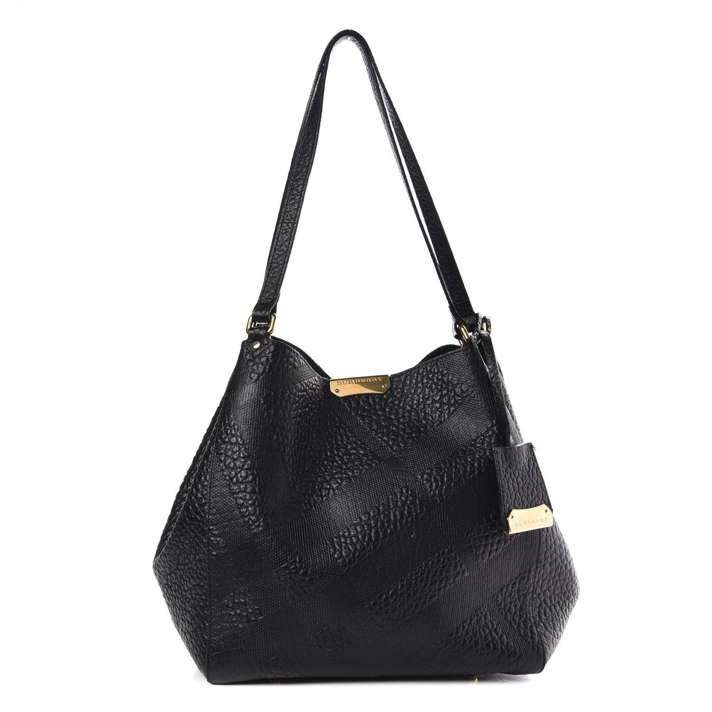 Signature Grain Calfskin Check Embossed Small Canterbury Tote Black