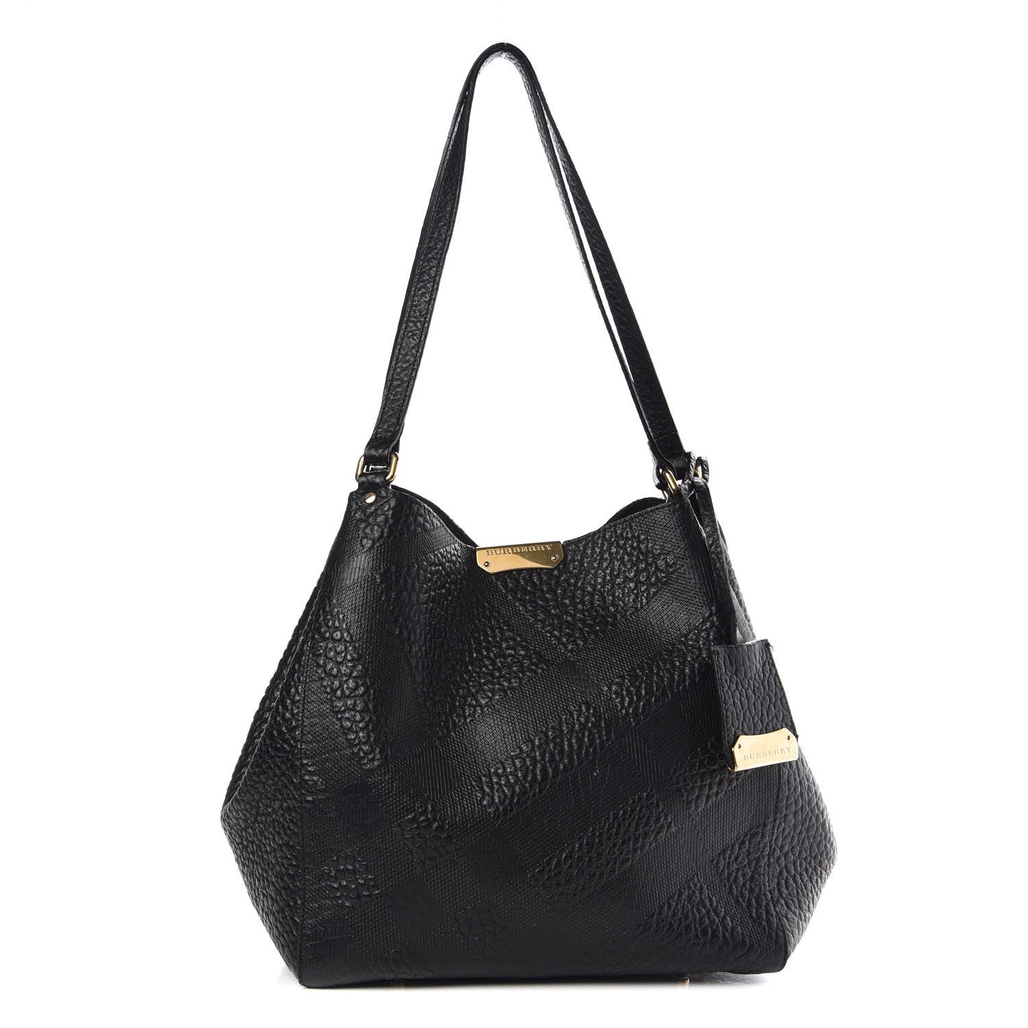 Burberry Signature Grain Calfskin Check Embossed Small Canterbury Tote Black 4 of 11