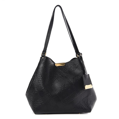 Burberry Signature Grain Calfskin Check Embossed Small Canterbury Tote Black 4 of 11