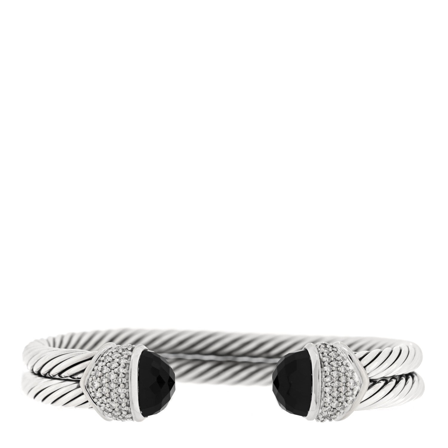 David Yurman Sterling Silver 18K White Gold Diamond Black Onyx Bracelet 1 of 3