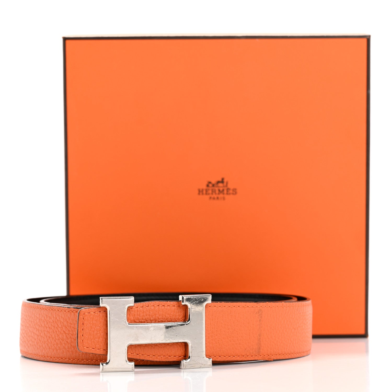 Hermes Box Togo 32mm H Belt 90 36 Black Orange 1679448 – FASHIONPHILE