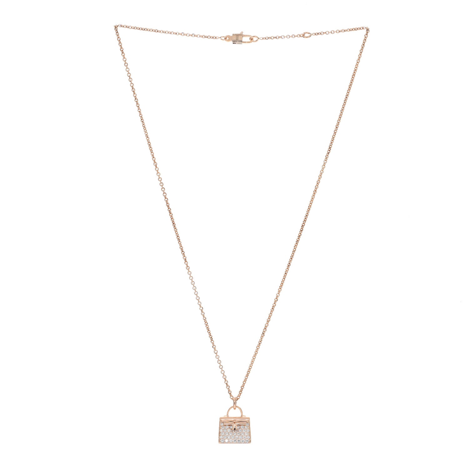 Hermes 18K Rose Gold Diamond Kelly Amulettes Pendant Necklace 2 of 6