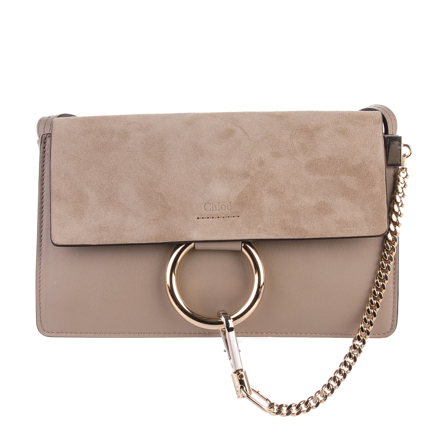 Suede Calfskin Small Faye Shoulder Bag Motty Grey