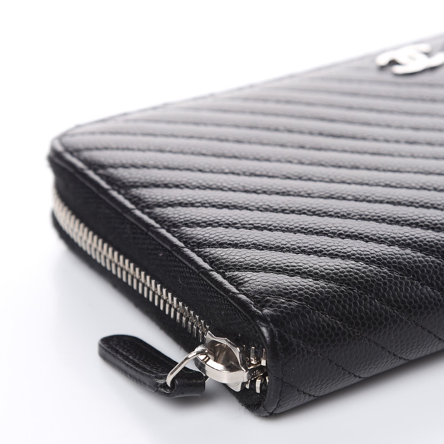 Chanel Caviar Chevron Quilted Large Gusset Zip Around Wallet Black 10 of 11