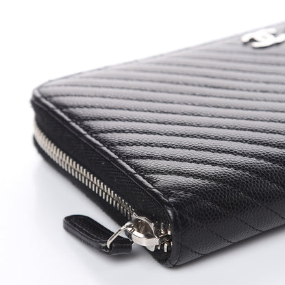 Chanel Caviar Chevron Quilted Large Gusset Zip Around Wallet Black 10 of 11