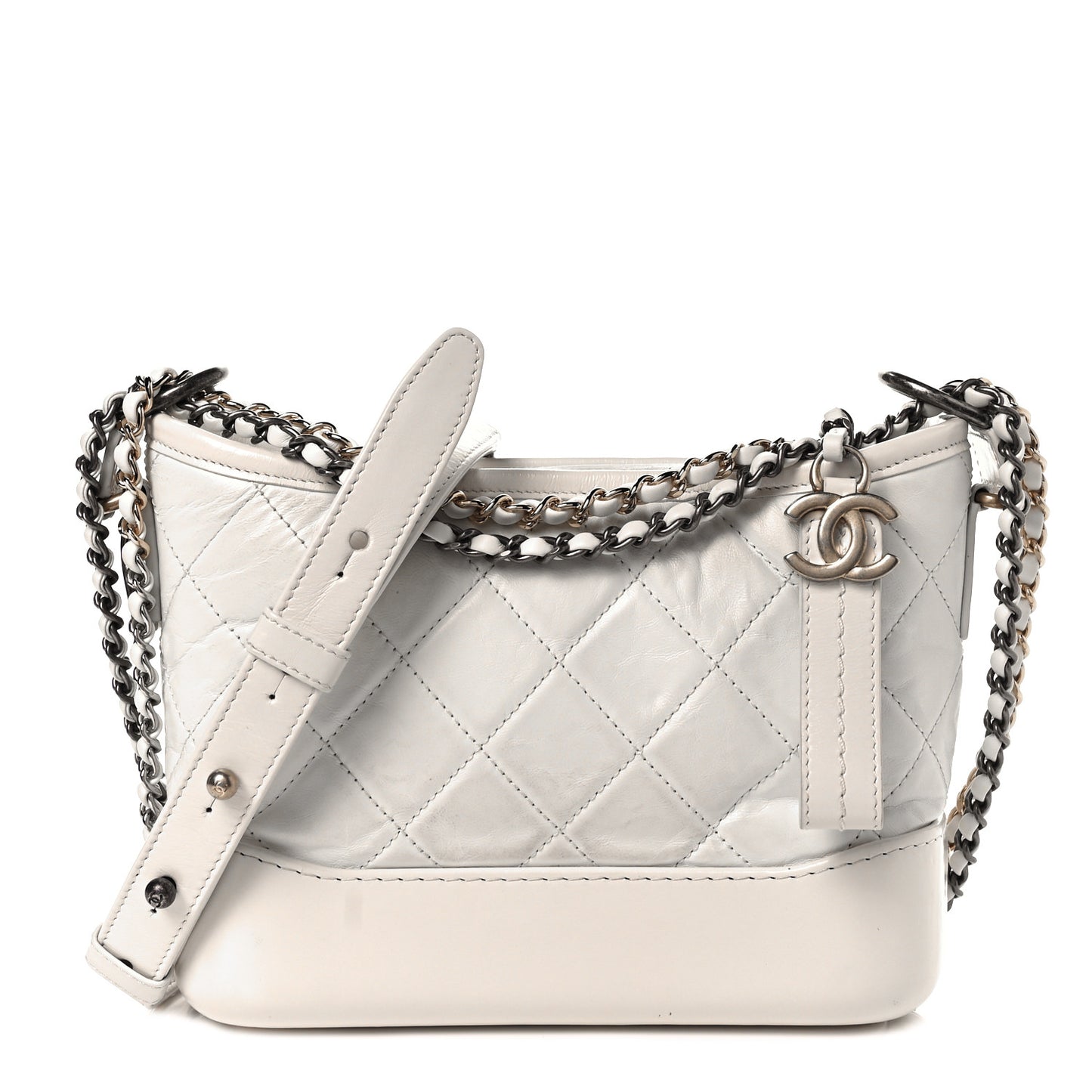 Aged Calfskin Quilted Small Gabrielle Hobo White