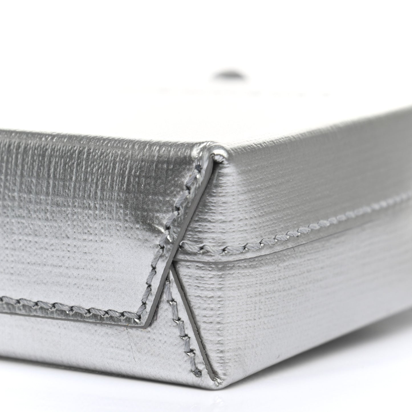 Metallic Textured Calfskin Logo Shopping Phone Holder Bag Silver