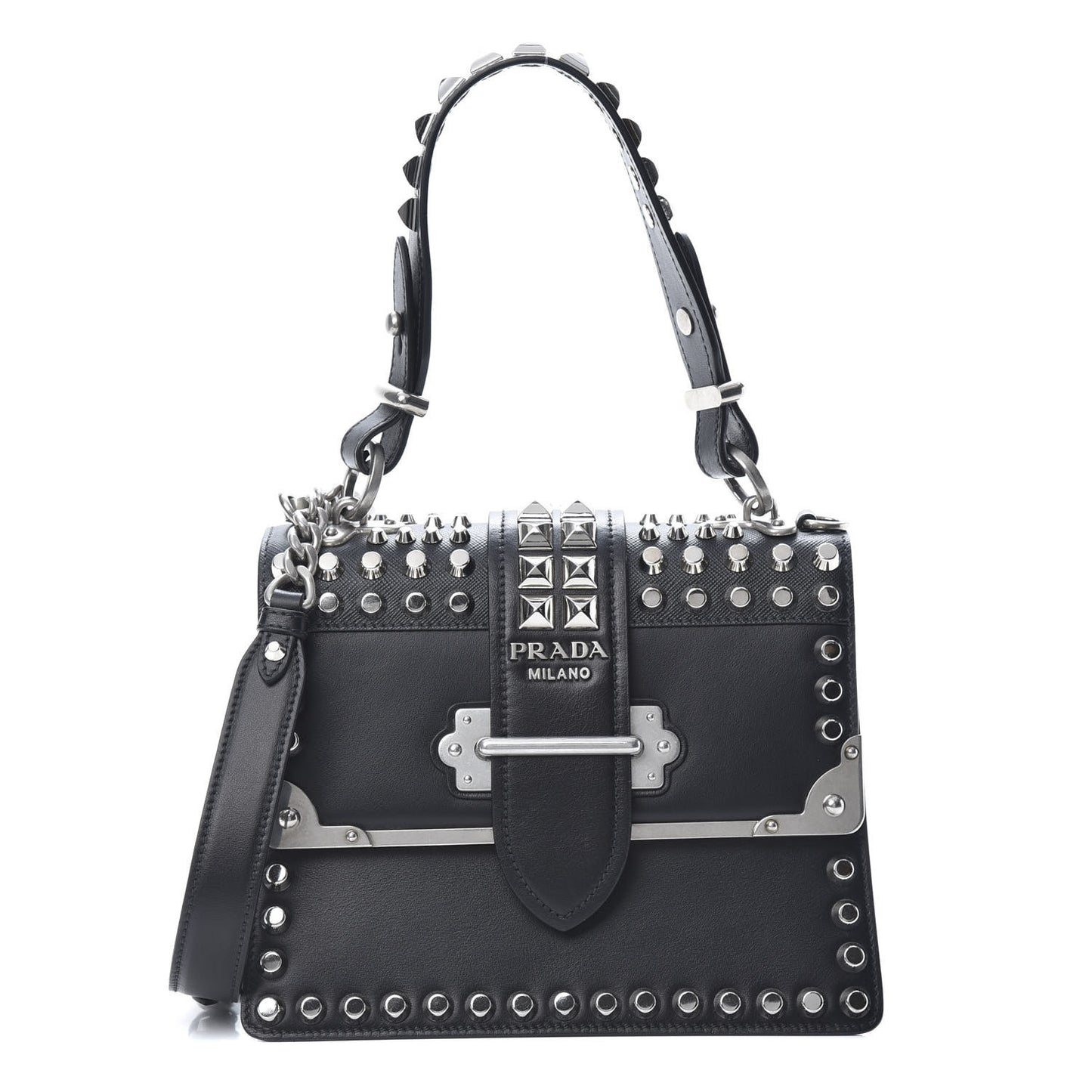 City Calfskin Saffiano Studded Cahier Bag Black