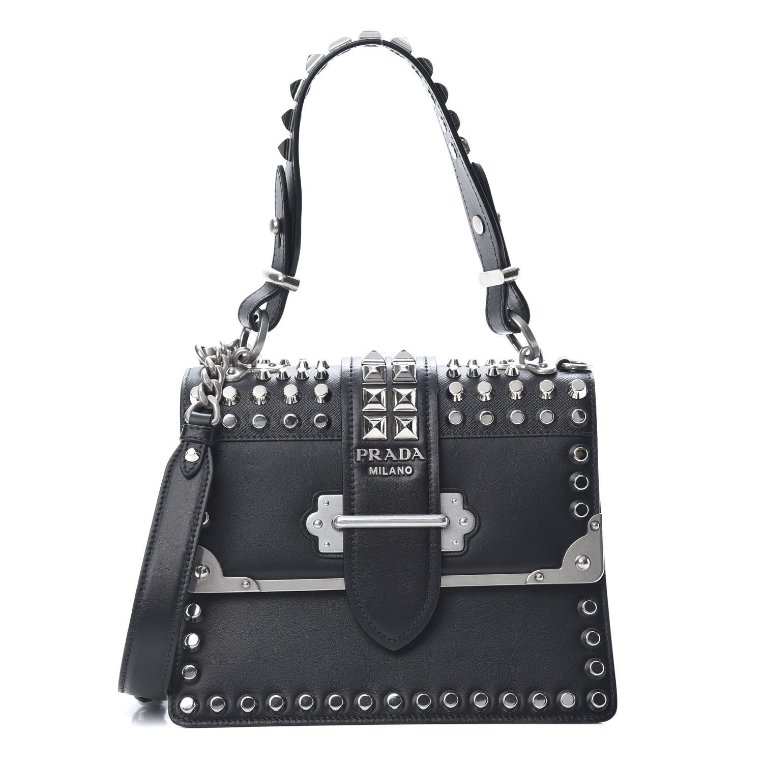 Prada City Calfskin Saffiano Studded Cahier Bag Black 1 of 10