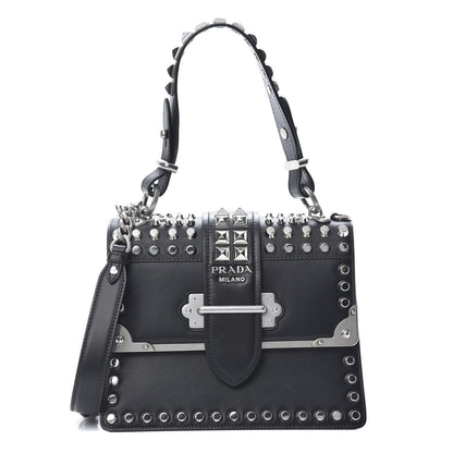 Prada City Calfskin Saffiano Studded Cahier Bag Black 1 of 10