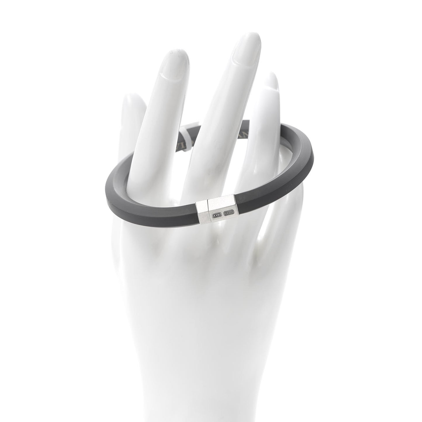Sterling Silver Rubber 10.5mm Hex Bracelet Gray