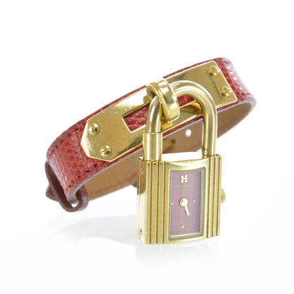 Hermes Stainless Steel Lizard 20mm Kelly Cadena Quartz Watch Rouge Moyen 1 of 7