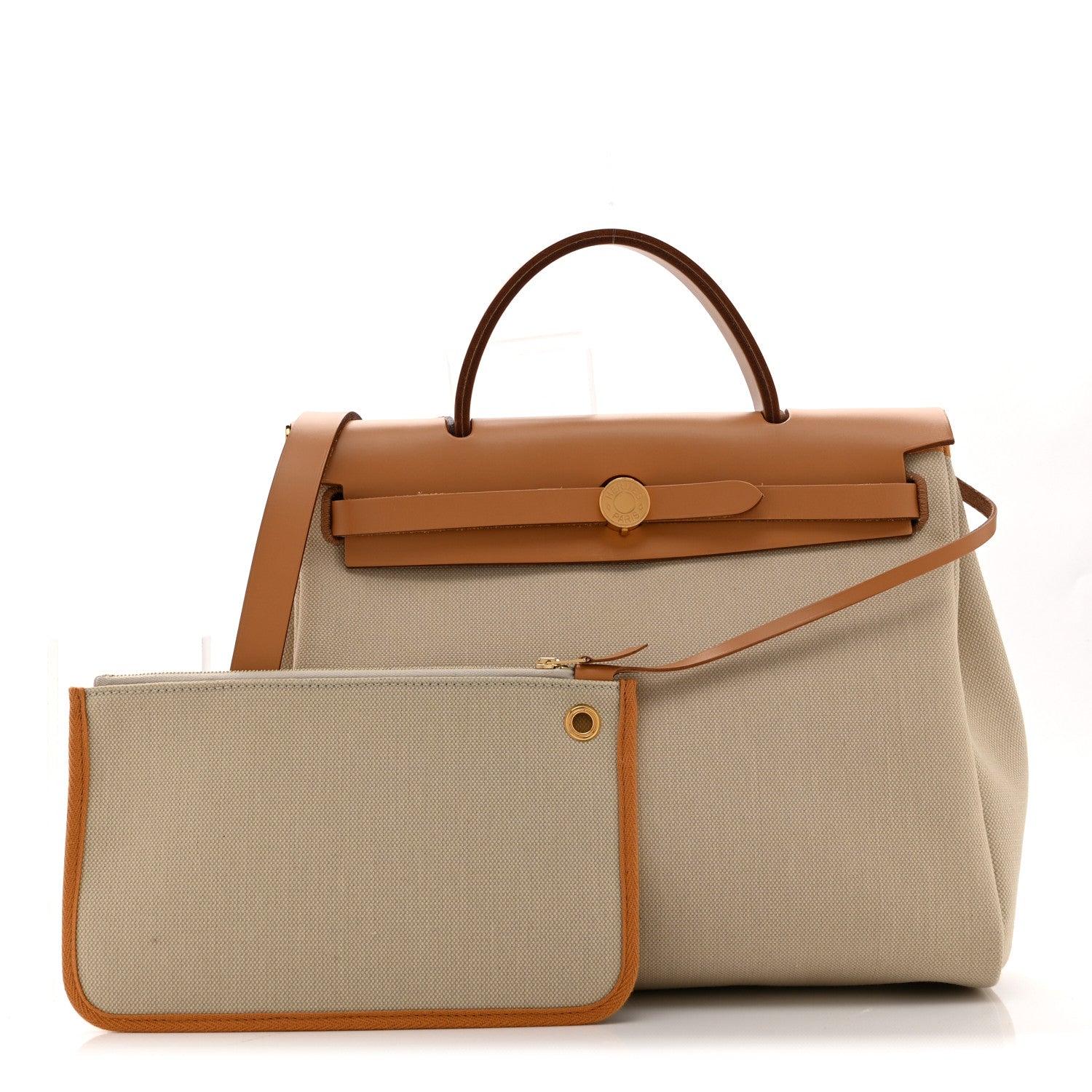 Hermes Toile Militaire Vache Hunter Laque Herbag Zip Retourne PM 31 Beton Naturel Sable Nata 3 of 12