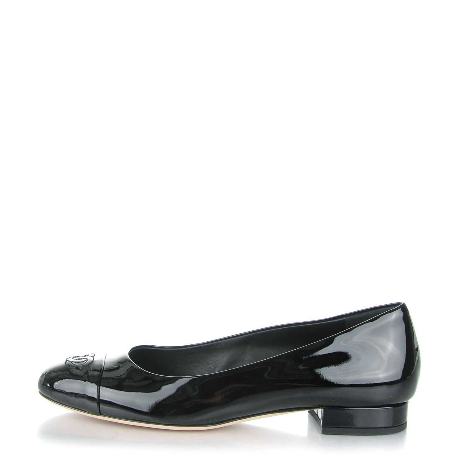 Chanel Patent Calfskin Cap Toe Ballerina Flats 38 Black 1 of 7