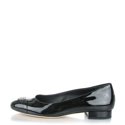 Chanel Patent Calfskin Cap Toe Ballerina Flats 38 Black 1 of 7