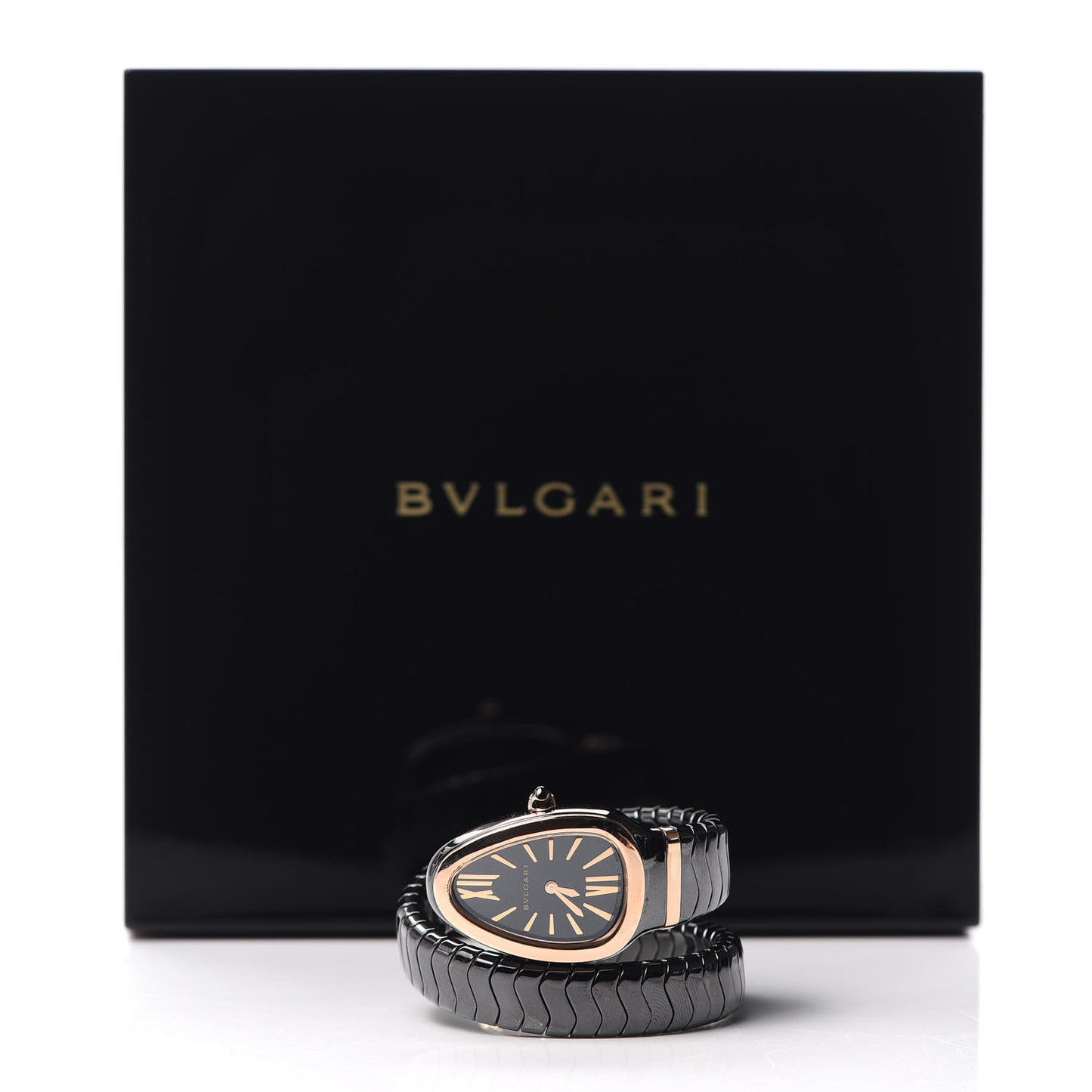 18K Rose Gold Ceramic 35mm Serpenti Tubogas Quartz Watch Black