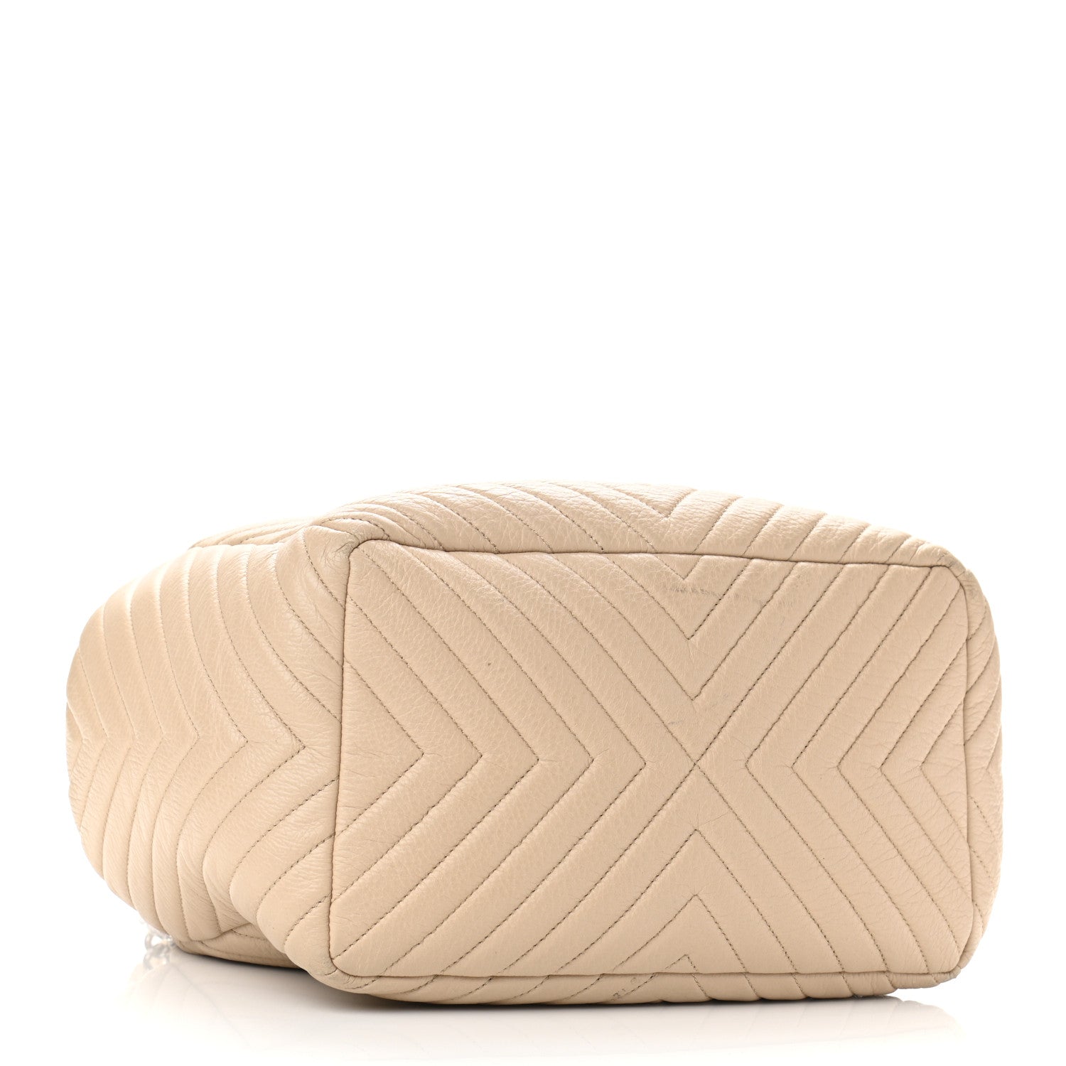 Chanel Deerskin Chevron Large CC Chain Bucket Drawstring Bag Beige 3 of 11