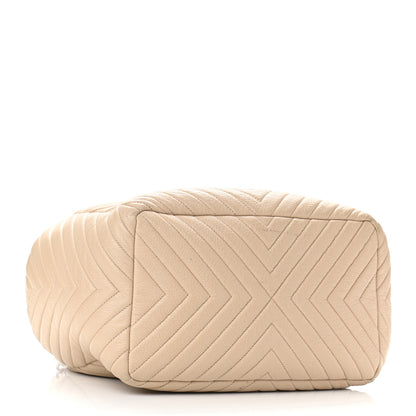 Chanel Deerskin Chevron Large CC Chain Bucket Drawstring Bag Beige 3 of 11