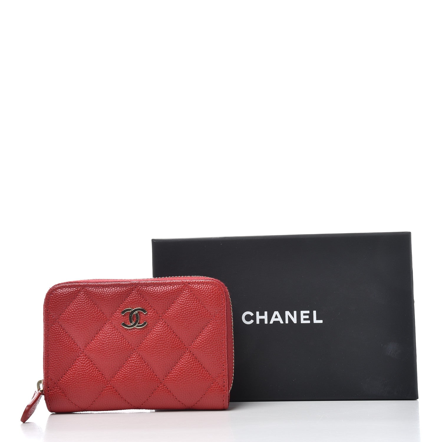 Chanel Caviar Quilted Zip Coin Purse Red 8 of 8