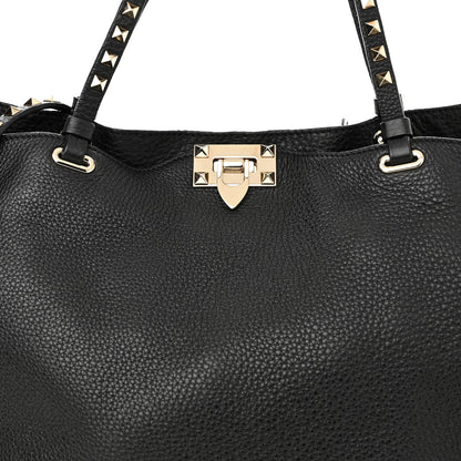 Valentino Garavani Alce Printed Calfskin Medium Rockstud Tote Black 7 of 11