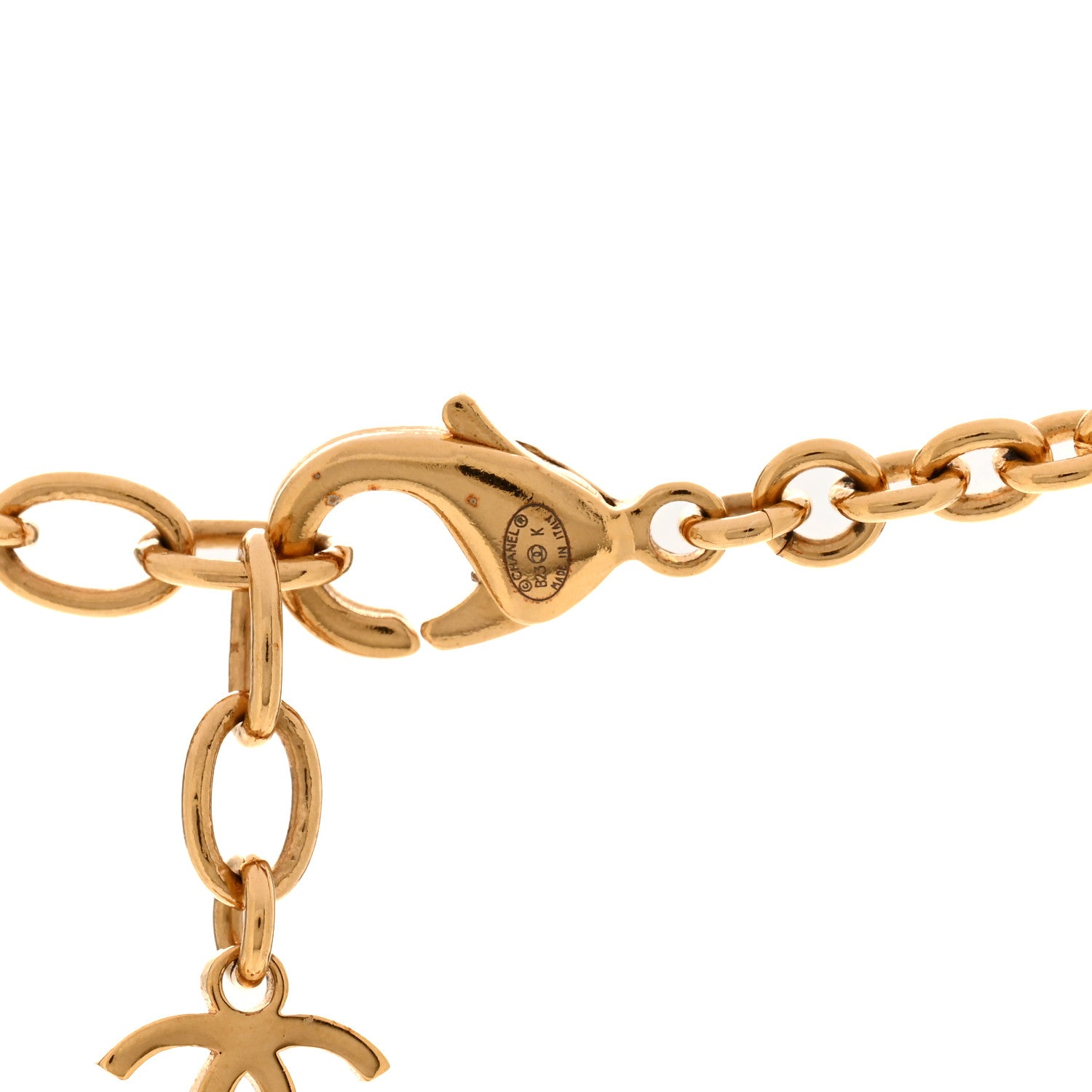 Chanel Resin Crystal Pearl Chain Heart CC Pendant Choker Necklace Pink White Gold 5 of 5
