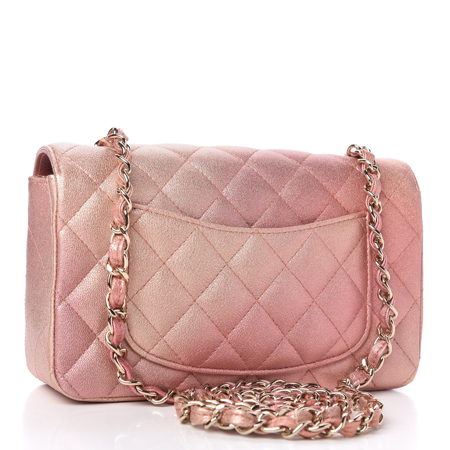 Chanel Metallic Lambskin Quilted Ombre Mini Rectangular Flap Pink 3 of 11