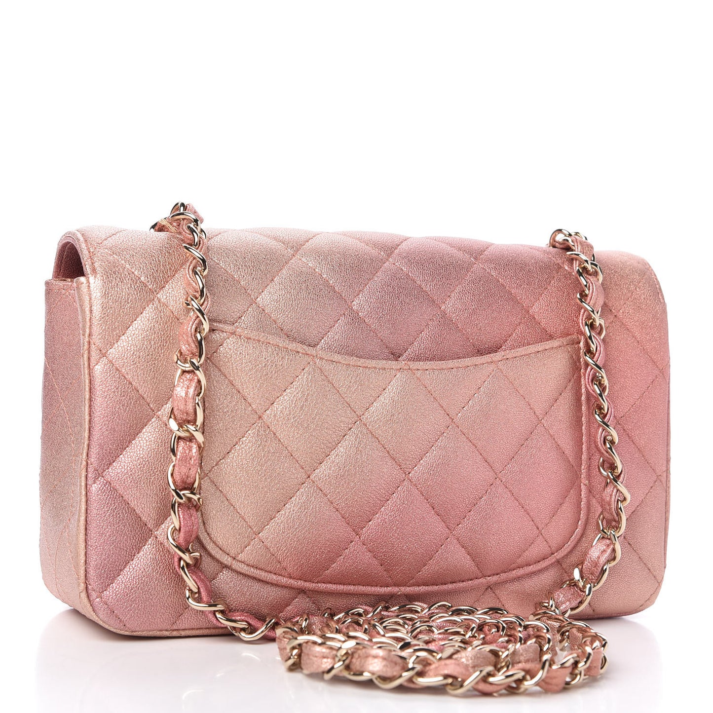 Metallic Lambskin Quilted Ombre Mini Rectangular Flap Pink