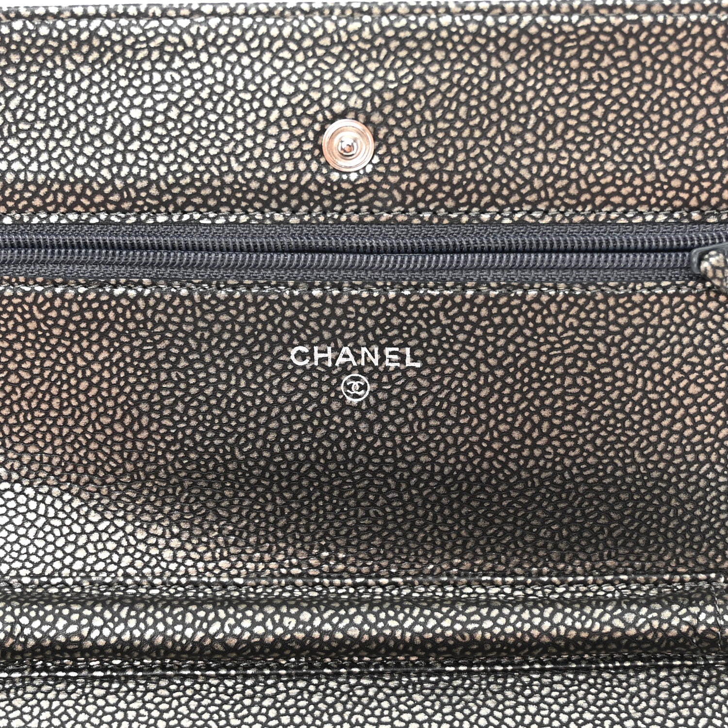 Chanel Metallic Caviar Timeless CC Wallet On Chain WOC Grey 6 of 11