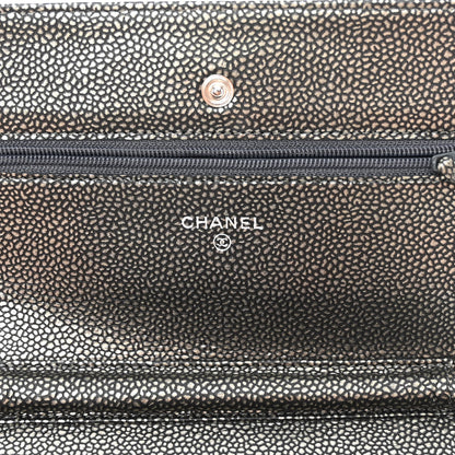 Chanel Metallic Caviar Timeless CC Wallet On Chain WOC Grey 6 of 11