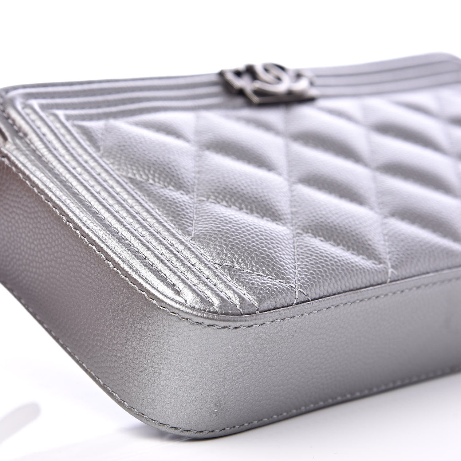 Chanel Metallic Caviar Quilted Small Boy Clutch With Chain Silver 10 of 14