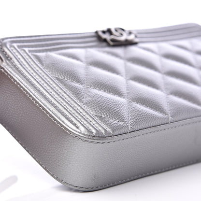 Chanel Metallic Caviar Quilted Small Boy Clutch With Chain Silver 10 of 14