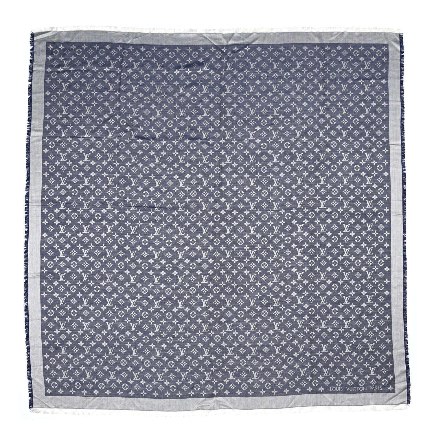 Louis Vuitton Silk Wool Monogram Denim Shawl Blue Clair 1 of 6