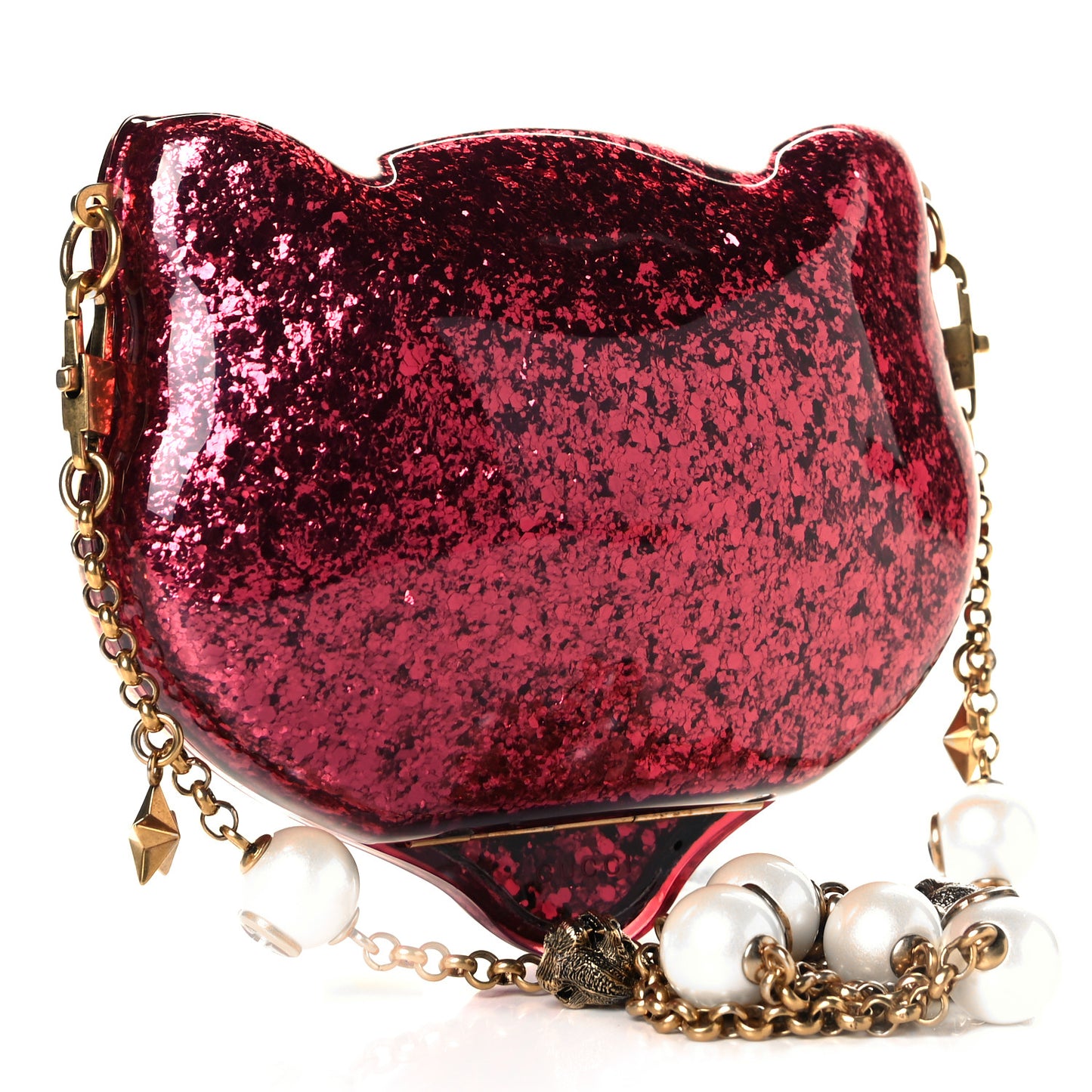 Glitter Plexiglass Kitty Clutch Red