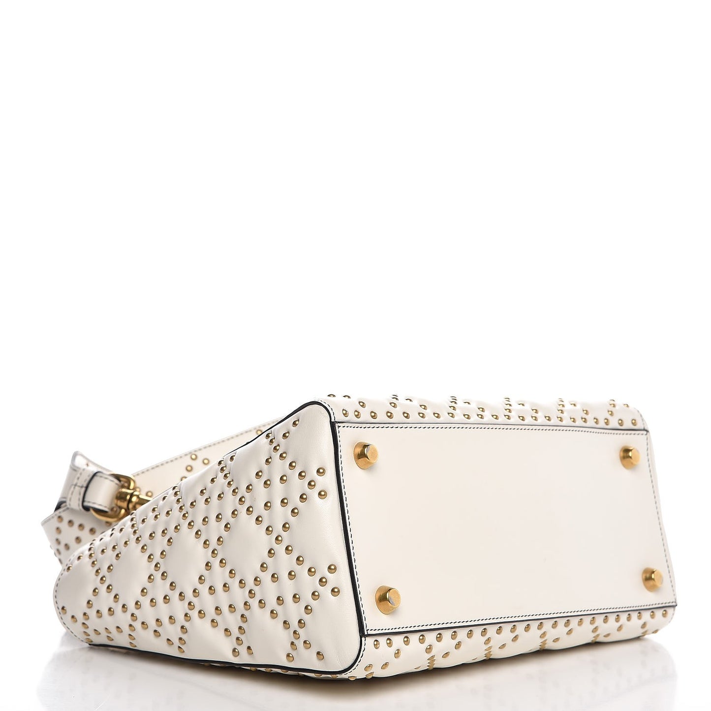 Calfskin Cannage Studded Medium Supple Lady Dior White