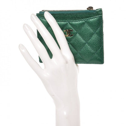 Chanel Metallic Caviar Quilted CC Zip Card Holder Green 2 of 8