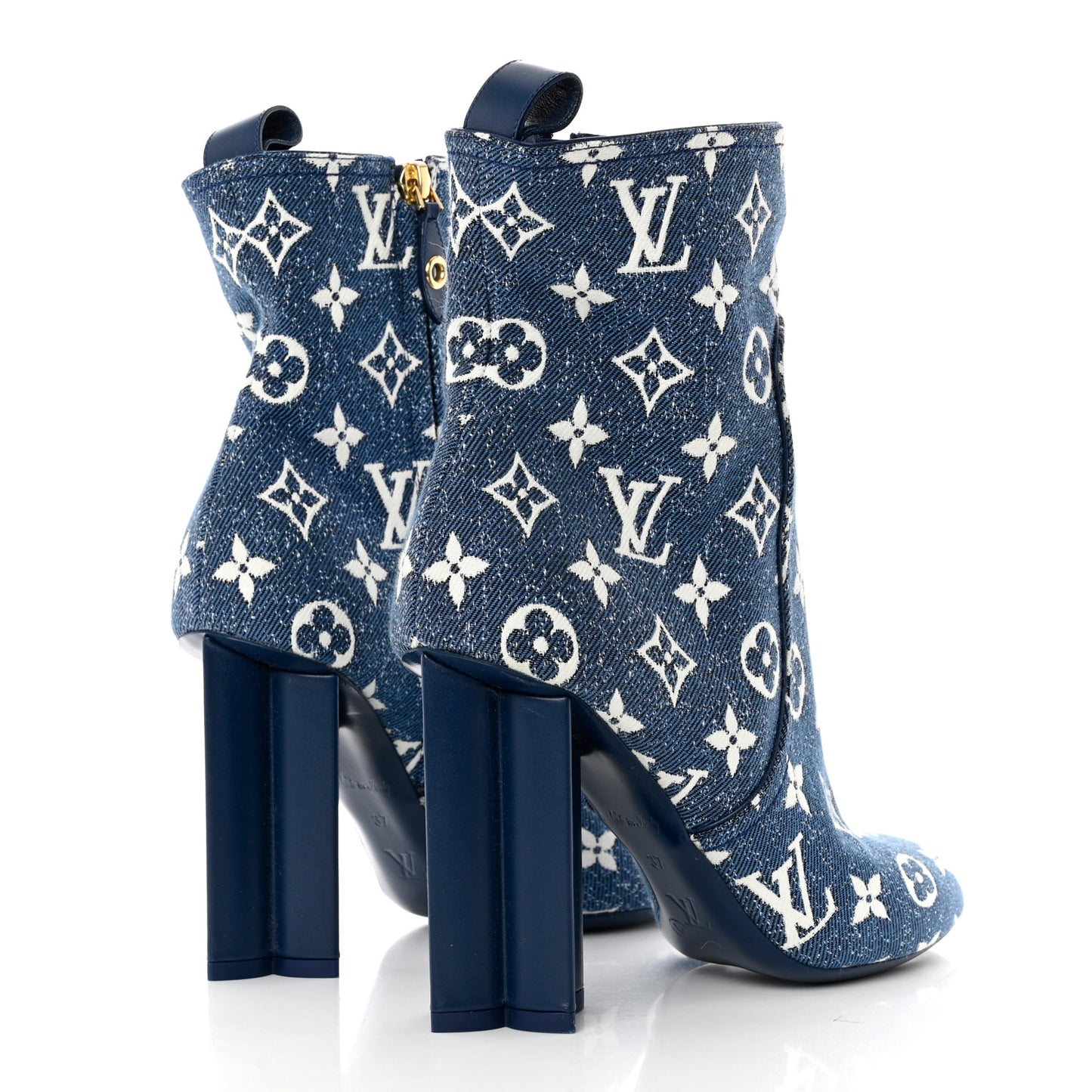 Denim Monogram Silhouette Ankle Boots 37 Navy Blue