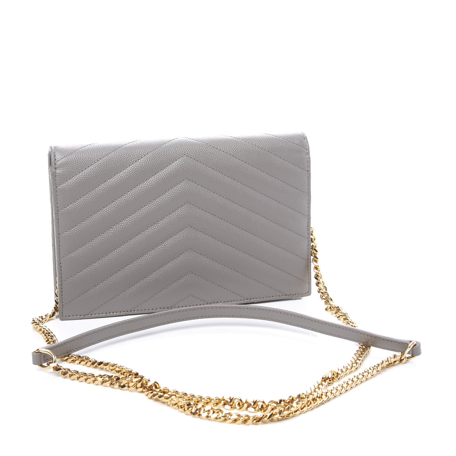 Saint Laurent Grain De Poudre Matelasse Chevron Monogram Envelope Chain Wallet Oyster Grey 2 of 10