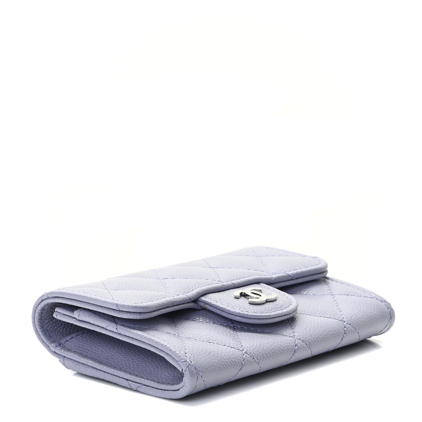 Caviar Quilted Flap Card Holder Wallet Light Purple
