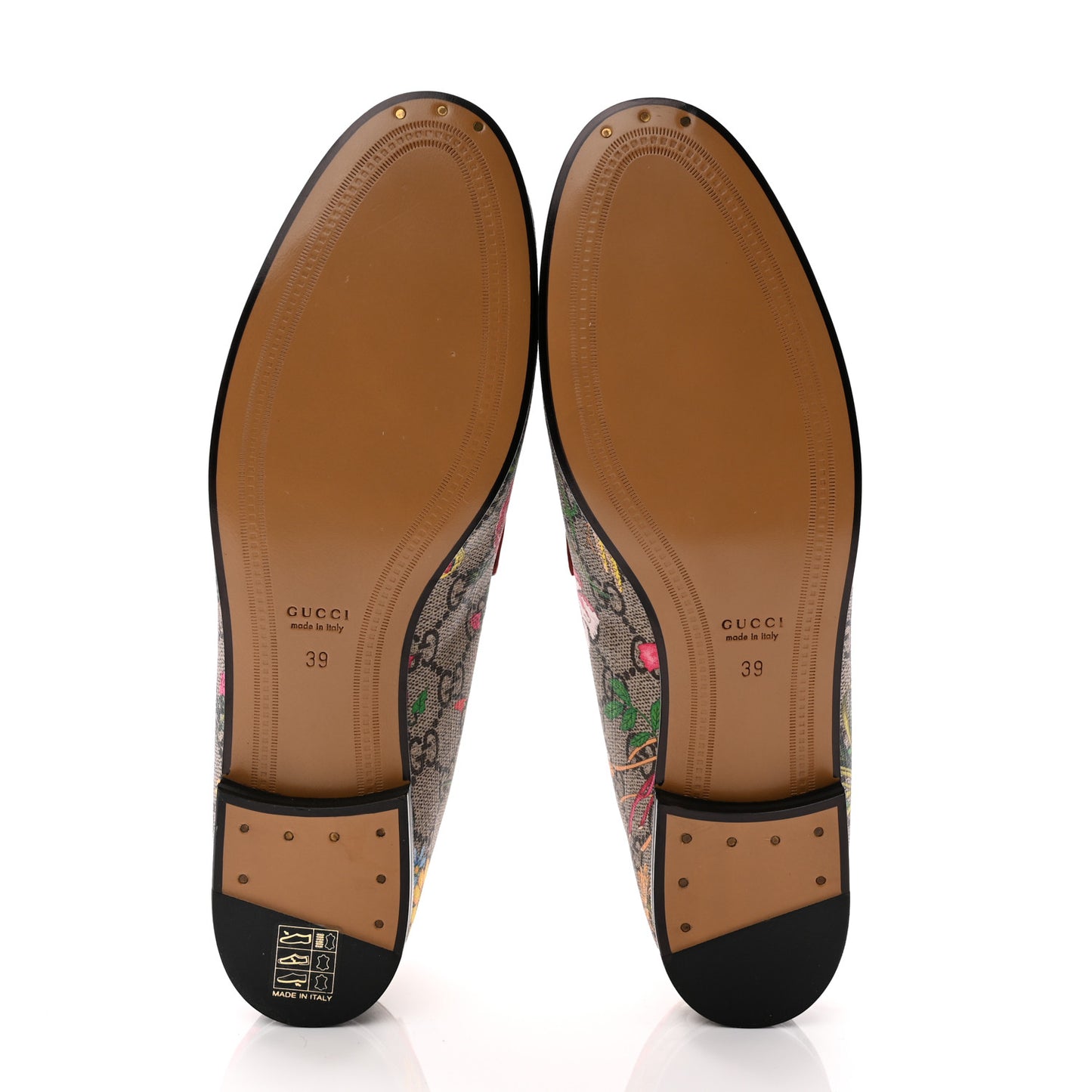 Canvas GG Monogram Flora Horsebit Womens Jordaan Loafers 39 Beige Ebony Multicolor Rosso