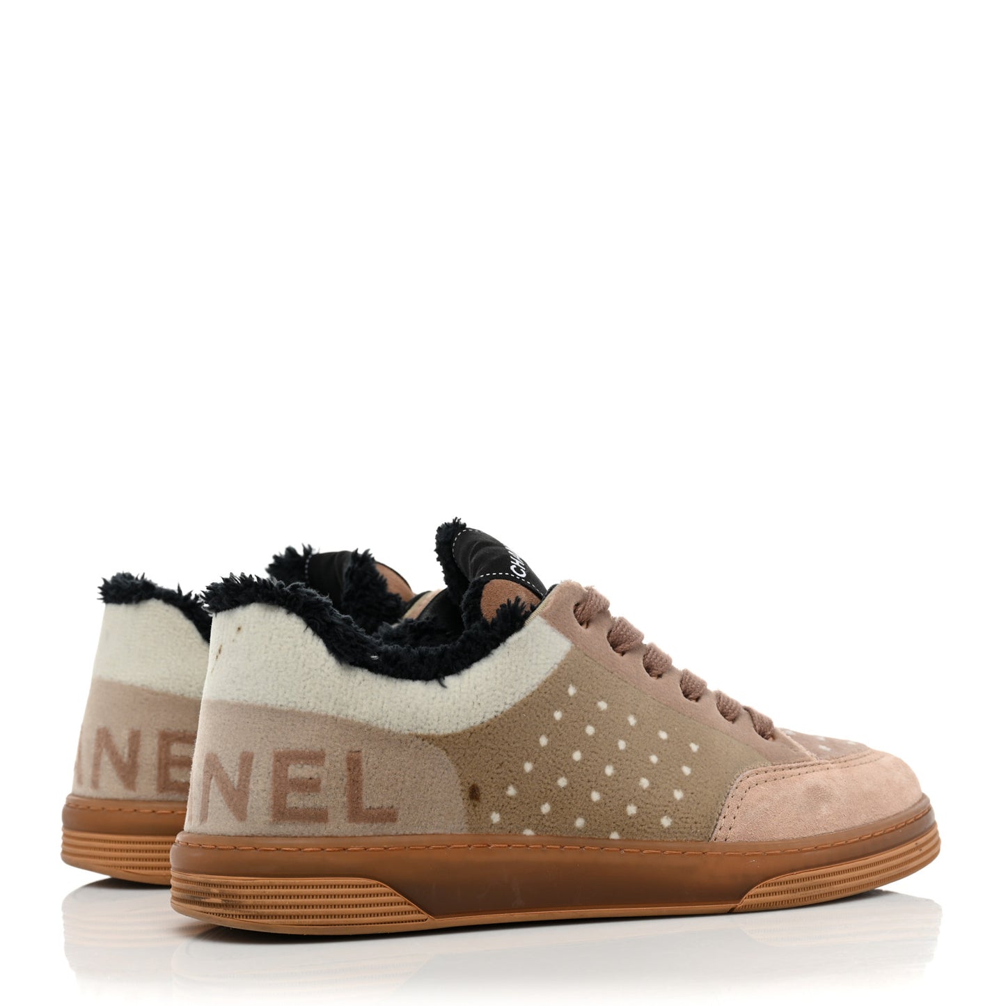 Fabric Suede Calfskin Logo Sneakers 38 Light Beige
