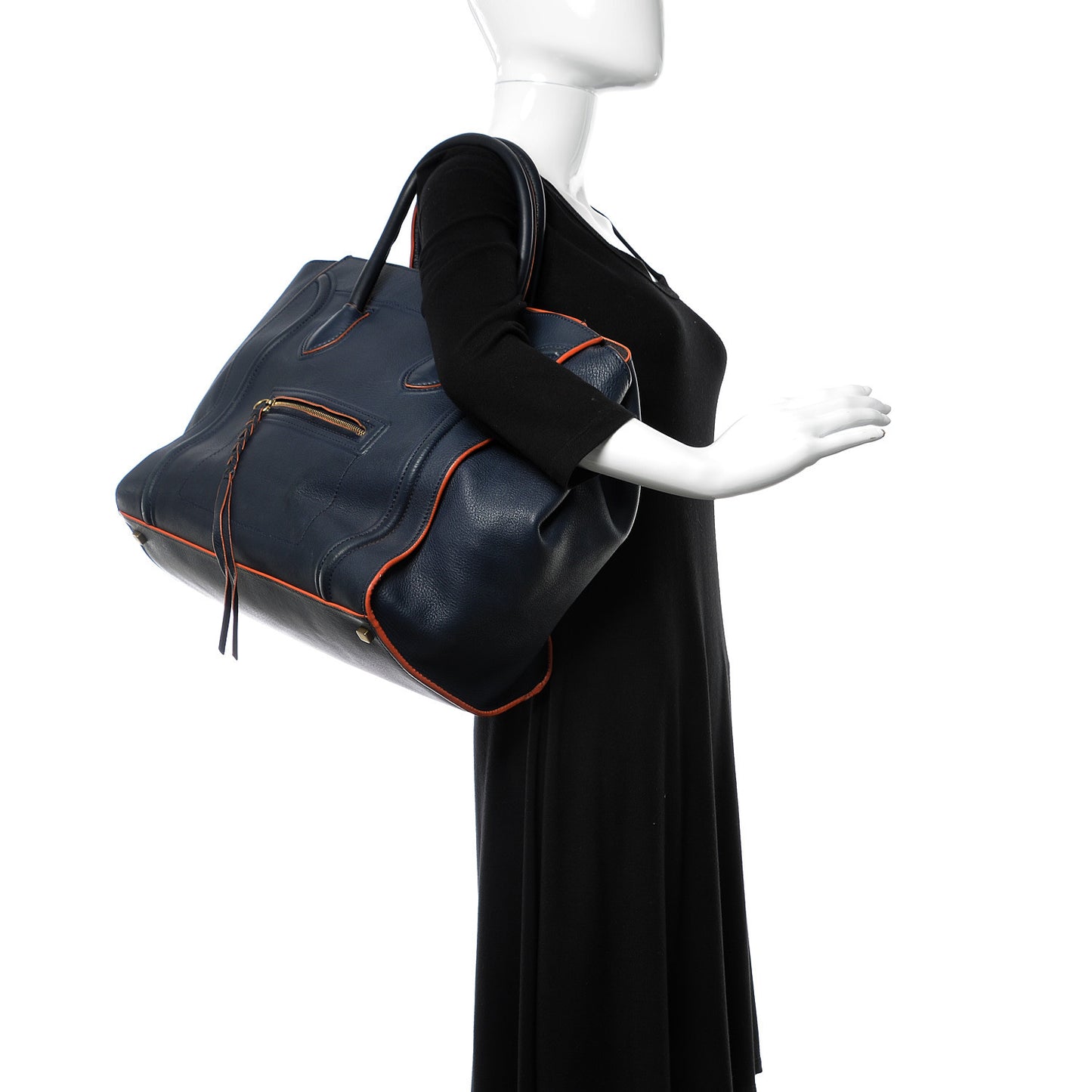 Supple Calfskin Large Phantom Luggage Navy Blue Orange