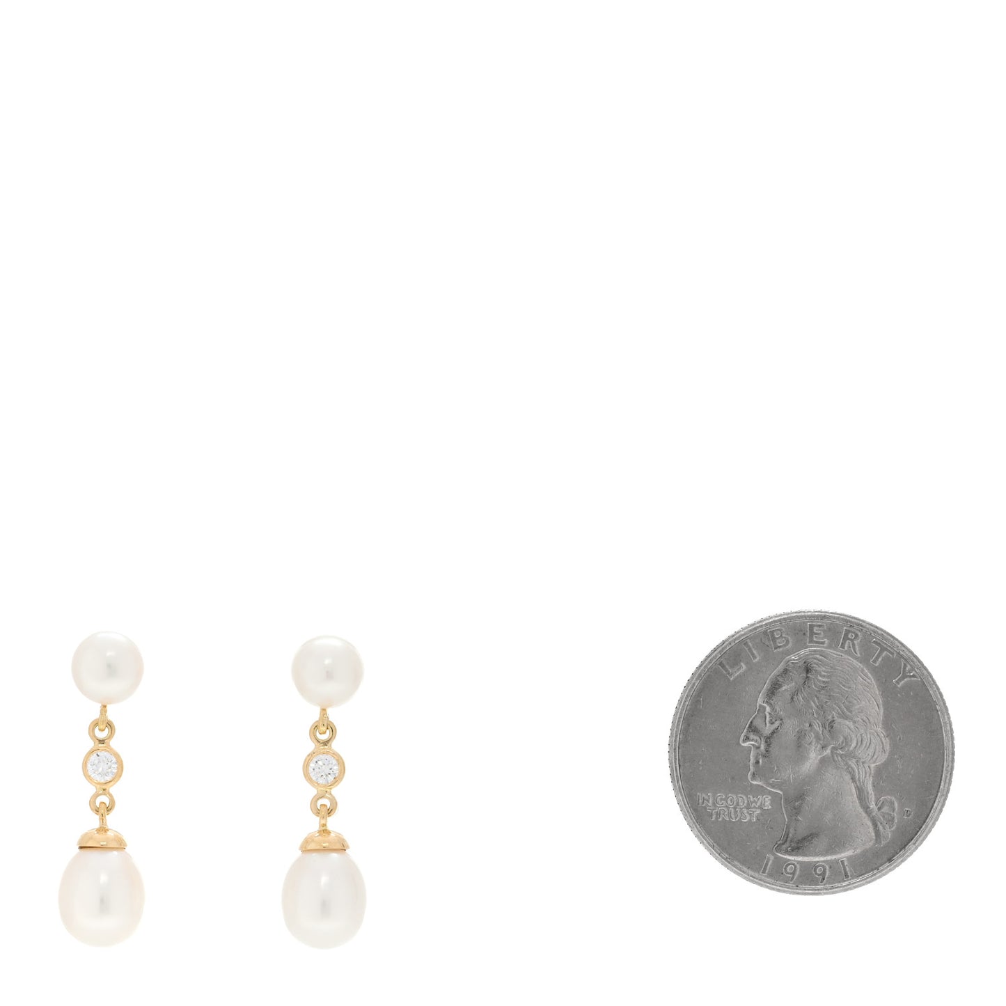 18K Yellow Gold Diamond Cultured Pearl Drop Earrings