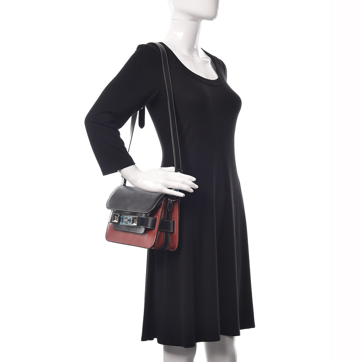 Mixed Calfskin Mini PS11 Classic Shoulder Bag Black Rust