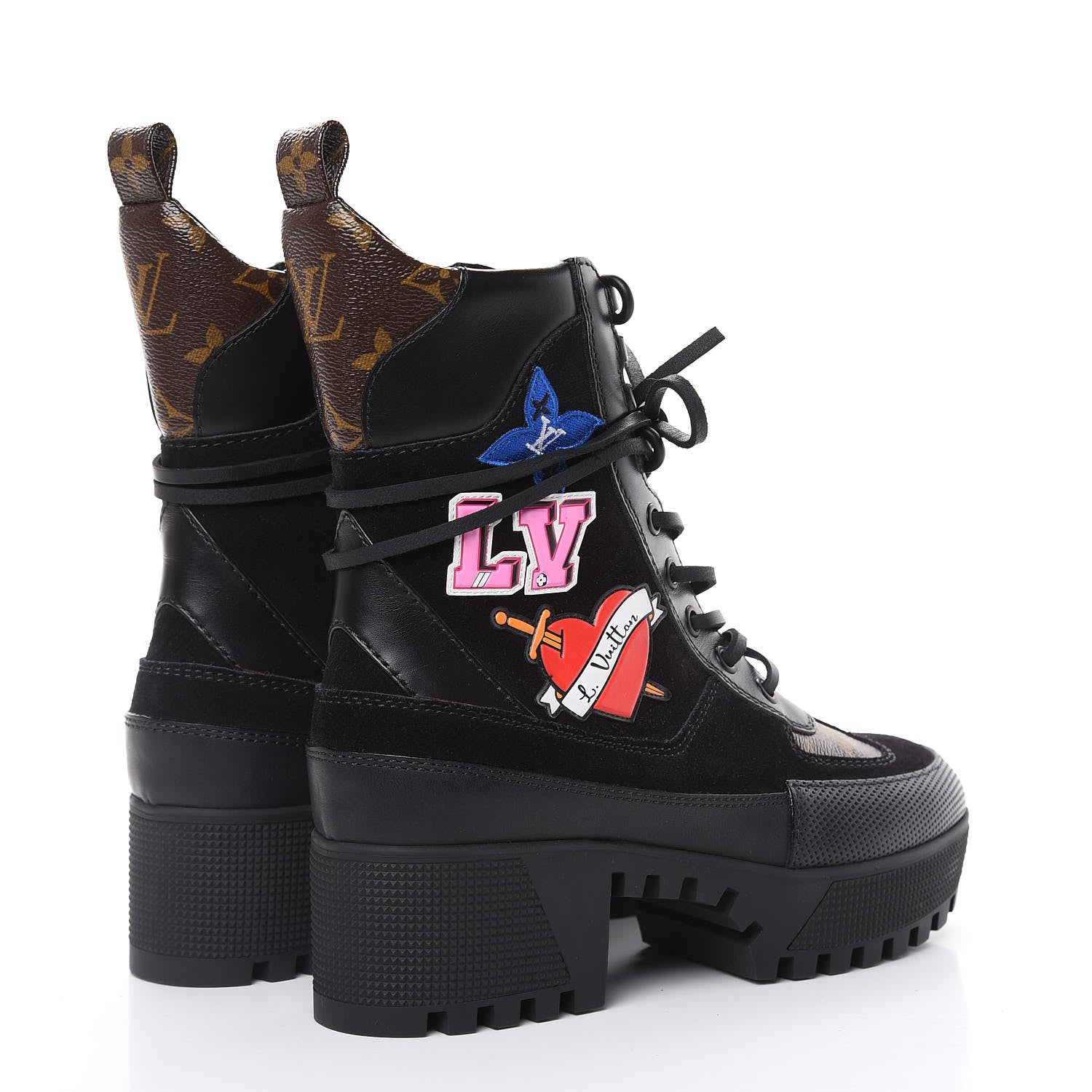 Louis Vuitton Suede Calfskin Monogram LV Black Heart Laureate Platform Desert Boots 35.5 Black 4 of 9